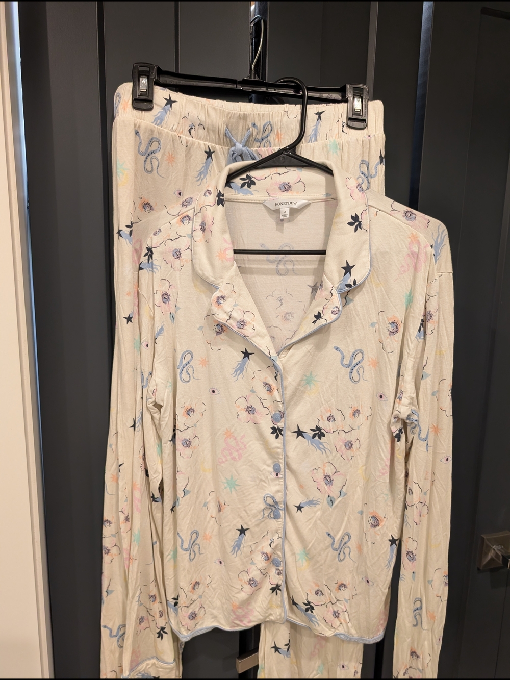 Honeydew M Women’s Cream Floral Button-Front Pajama Set